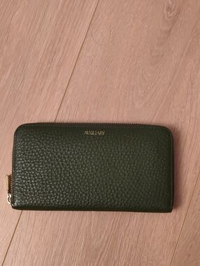 Auxiliary Dark Green Textured Zip-Around Wallet with Gold Accents